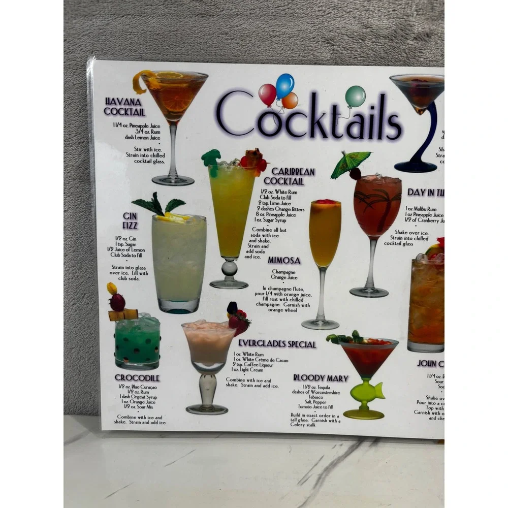 Unbranded Cocktail Recipe Placemat Home Bar Guide Multicolor Excellent Laminated